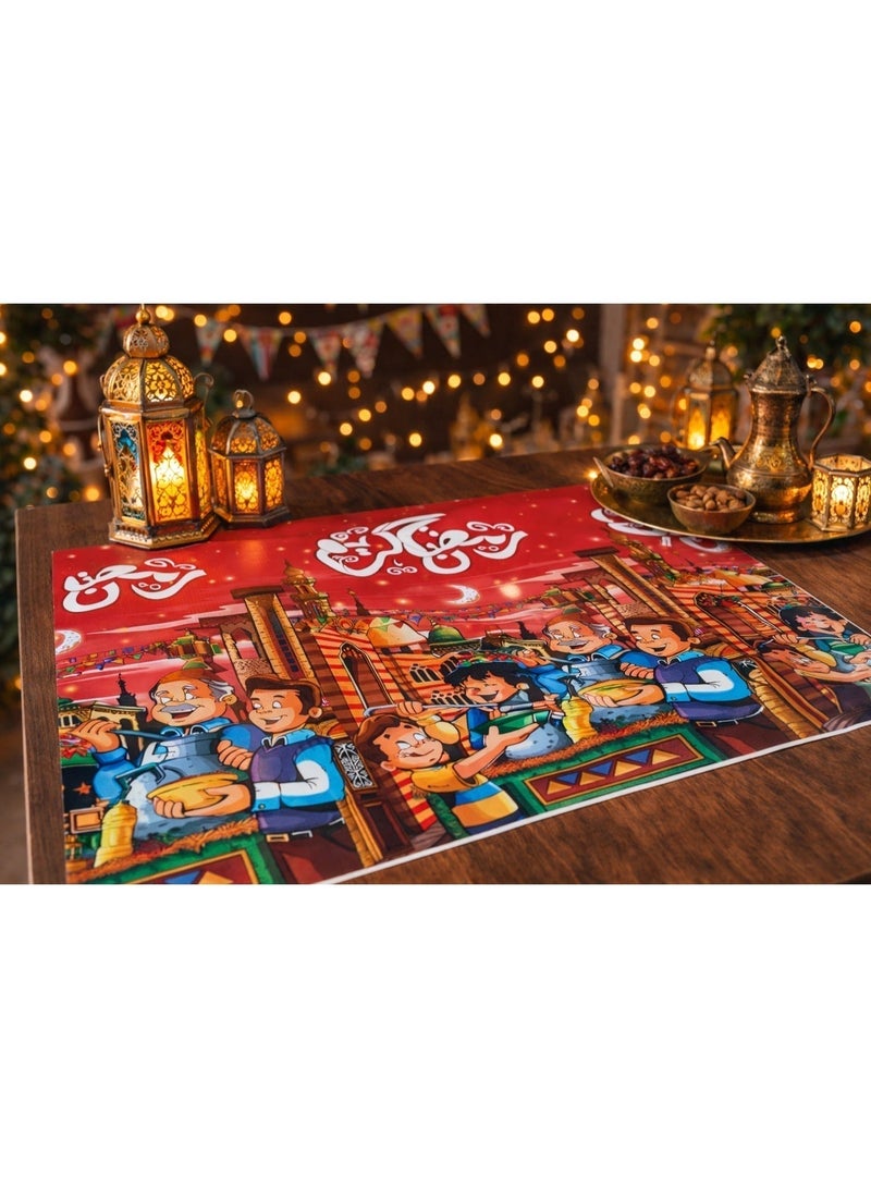 استيكر حائط مطبخ زينة رمضان - 1.5 متر × 45 سم - ورق حائط لاصق بنقوش خيامية وشخصيات بوجي وطمطم وعمو فؤاد - Image 2